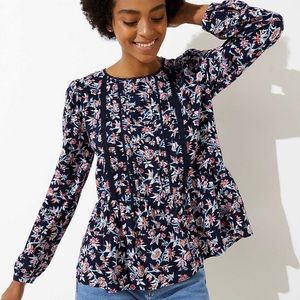 LOFT Floral Lace Trim Peplum Blouse